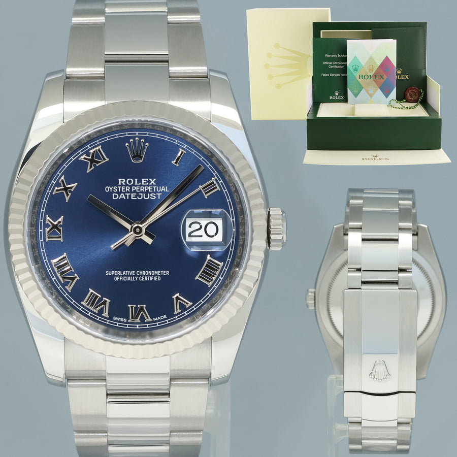 2008 PAPERS MINT Rolex DateJust Steel Blue Roman 116234 36mm Oyster Steel Watch Box