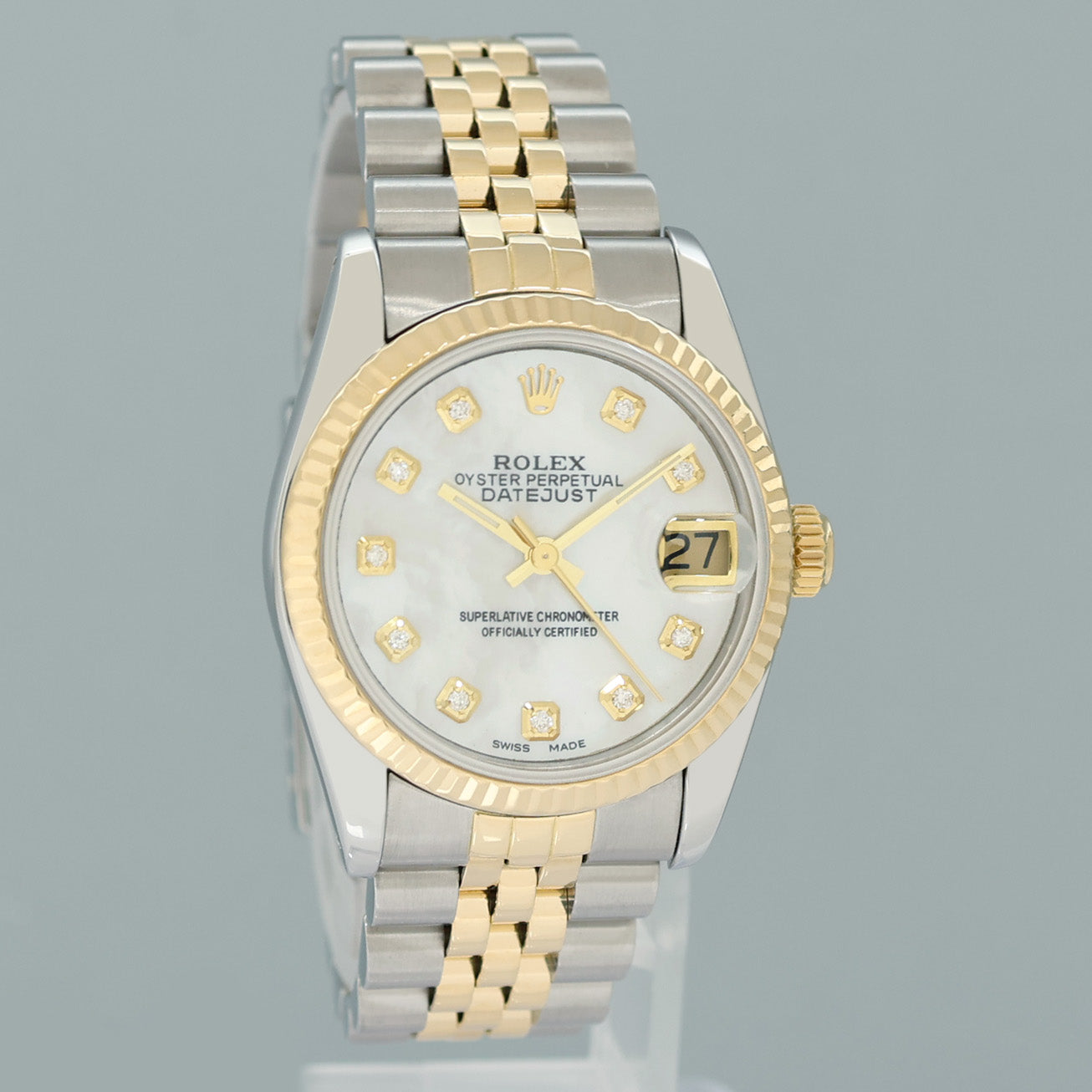 PAPERS MINT Ladies Rolex 68273 Two Tone 18k Yellow Gold Fluted Steel 31mm Pearl Diamond Watch