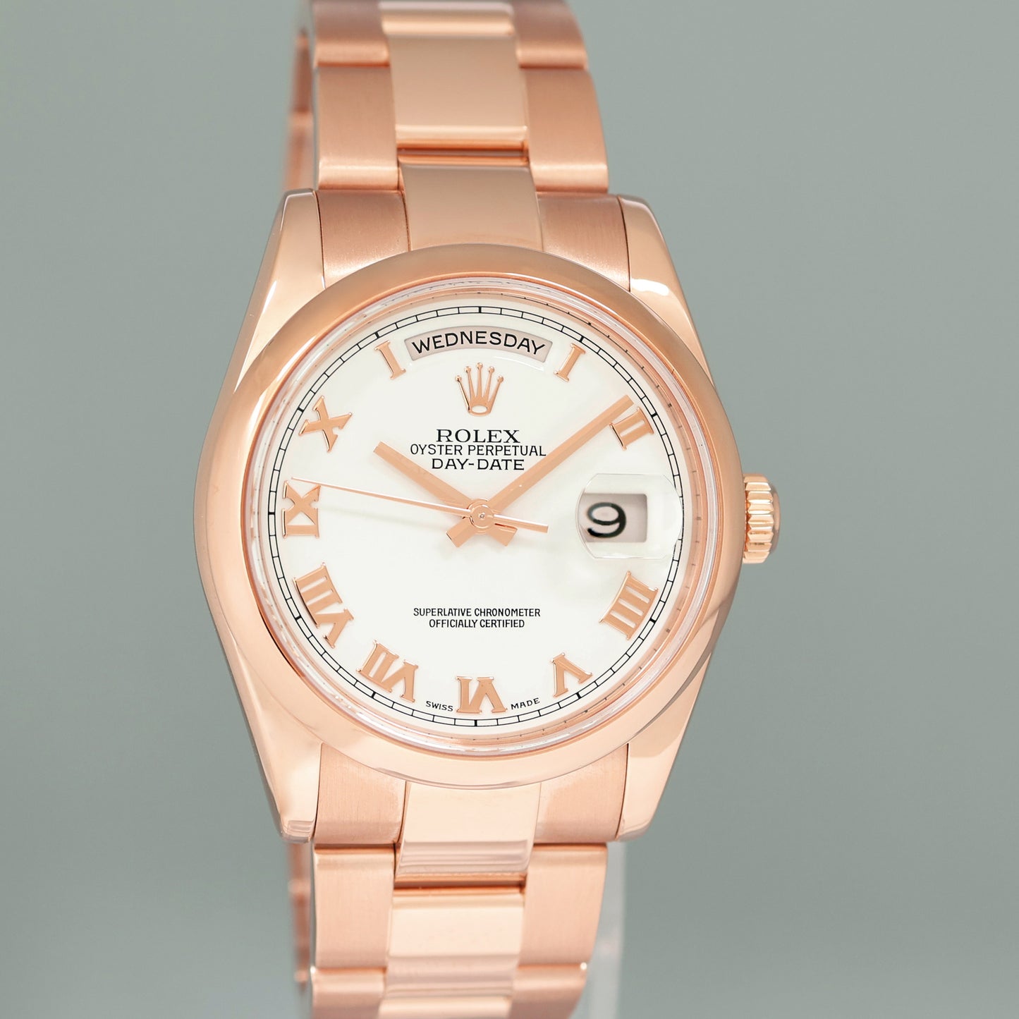 MINT Rolex President Day Date 36mm Rose Gold 118205 White Roman Watch Box
