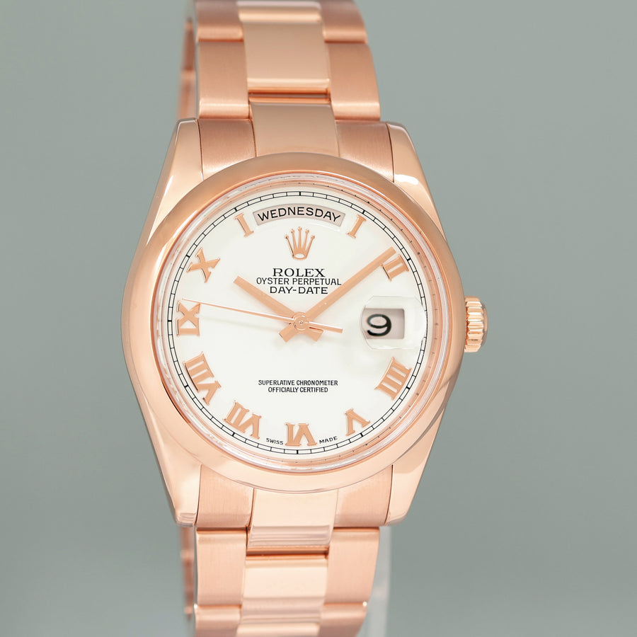 MINT Rolex President Day Date 36mm Rose Gold 118205 White Roman Watch Box