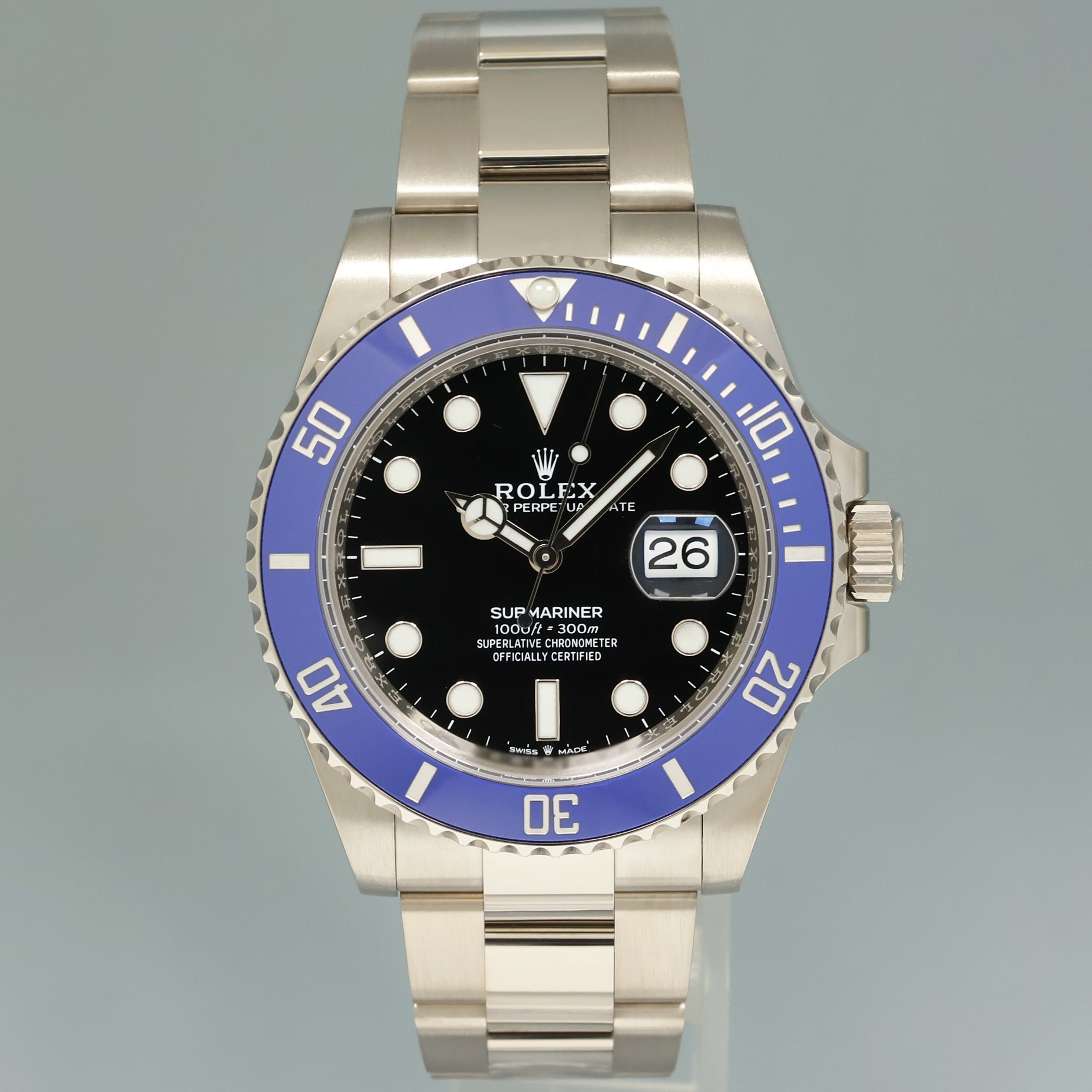 2021 NEW PAPERS Rolex Submariner Blue Cookie Monster 126619 White Gold 41mm Watch