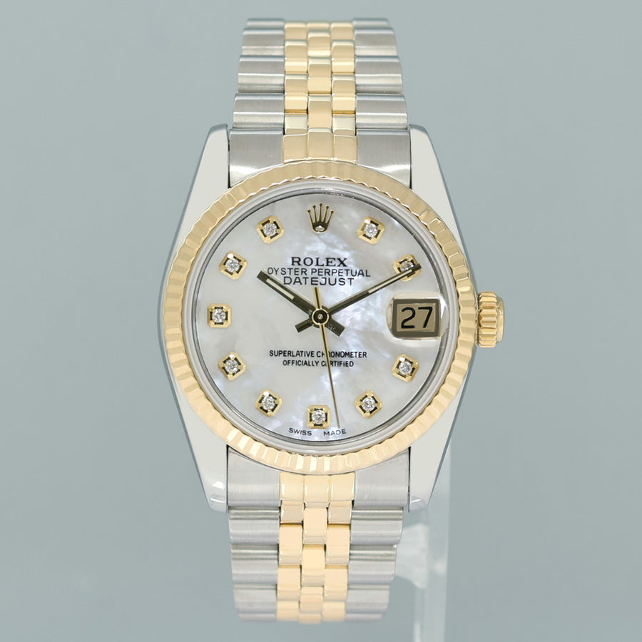 PAPERS MINT Ladies Rolex 68273 Two Tone 18k Yellow Gold Fluted Steel 31mm Pearl Diamond Watch