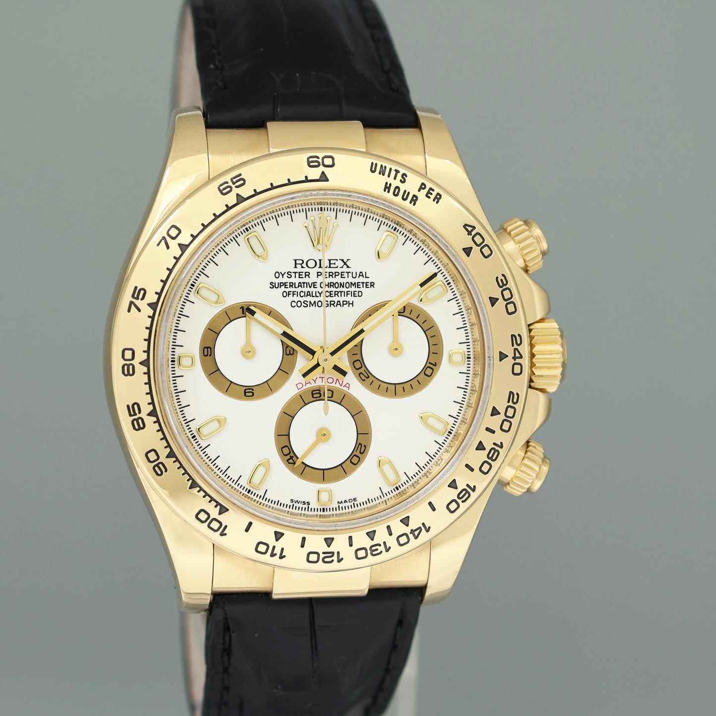 2008 MINT Rolex Daytona Cosmograph White Stick 116518 Yellow Gold Leather Watch