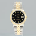 PAPERS Rolex DateJust 16263 Turn-O-Graph Two Tone Gold Black Jubilee 36mm Watch