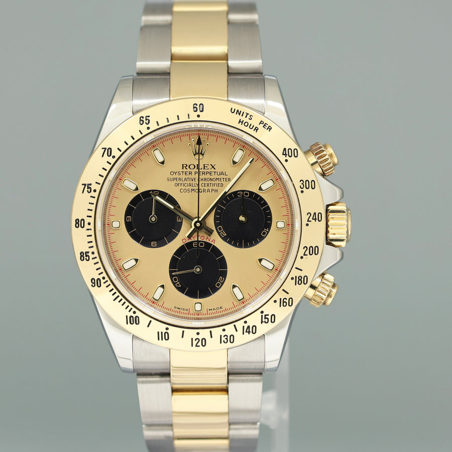 2014 Rolex Daytona 116523 Champagne Paul Newman Steel Yellow Gold Two Tone Watch