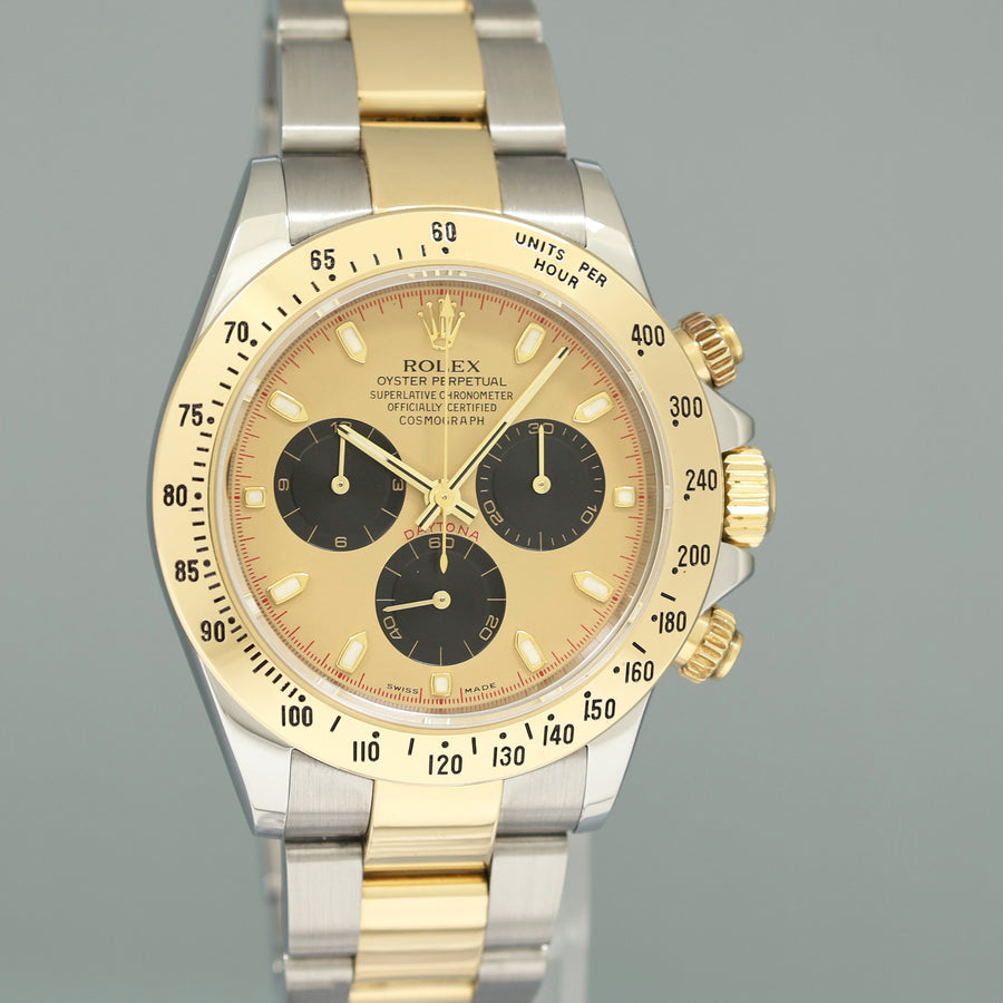 2014 Rolex Daytona 116523 Champagne Paul Newman Steel Yellow Gold Two Tone Watch