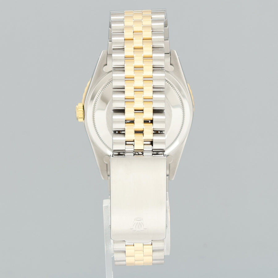 PAPERS Rolex DateJust 16263 Turn-O-Graph Two Tone Gold Black Jubilee 36mm Watch