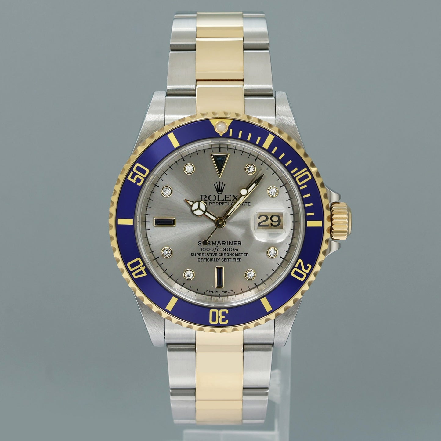 MINT PAPERS Rolex Submariner 16613 Two Tone Gold Silver Serti Diamond Watch Box