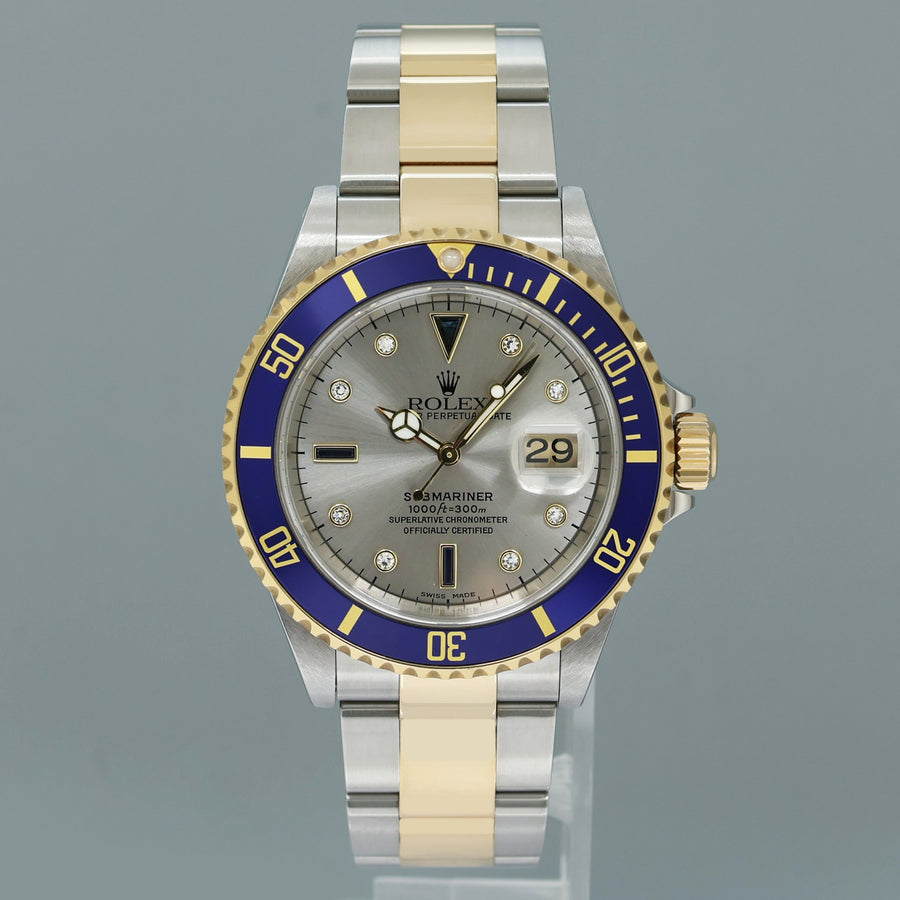 MINT PAPERS Rolex Submariner 16613 Two Tone Gold Silver Serti Diamond Watch Box