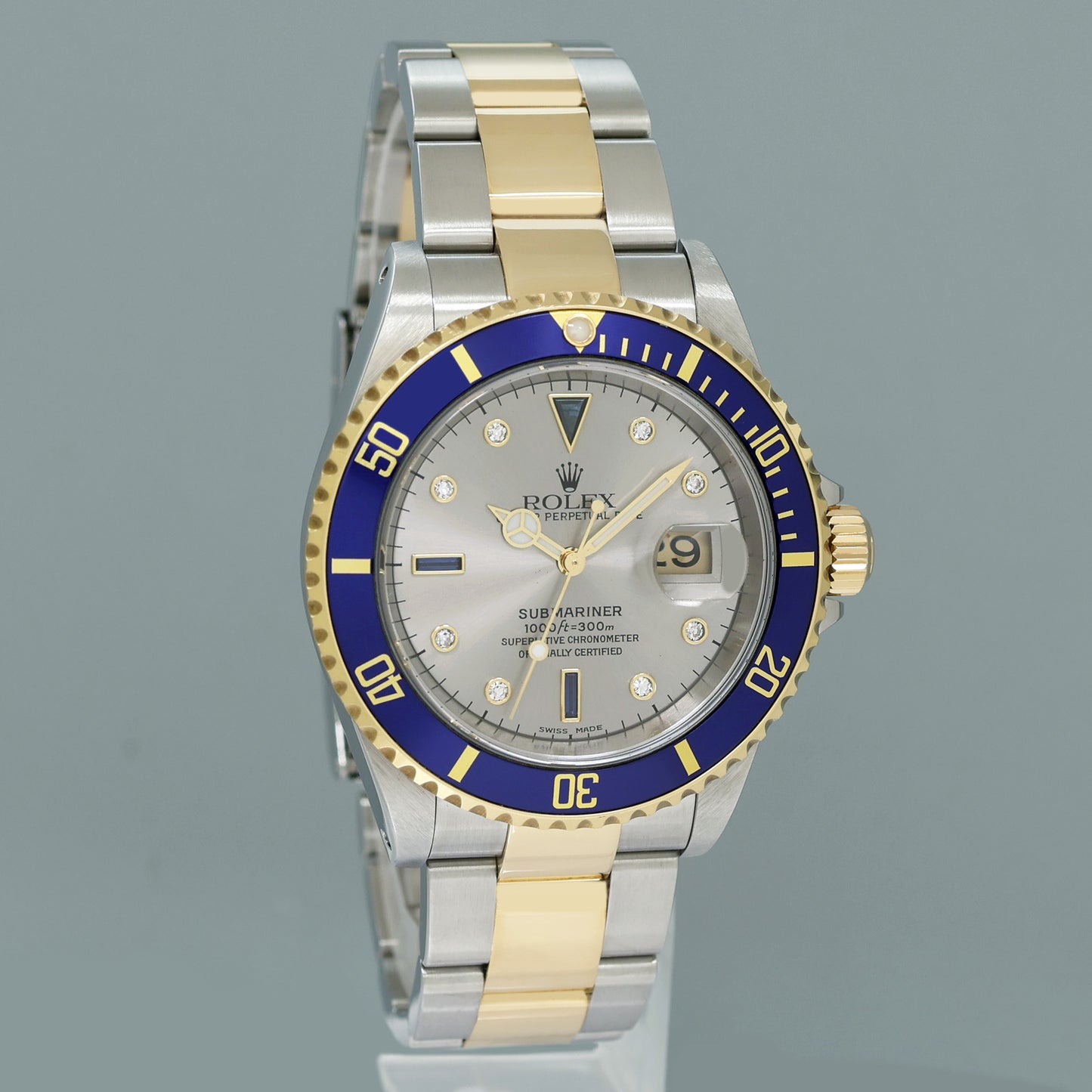 MINT PAPERS Rolex Submariner 16613 Two Tone Gold Silver Serti Diamond Watch Box