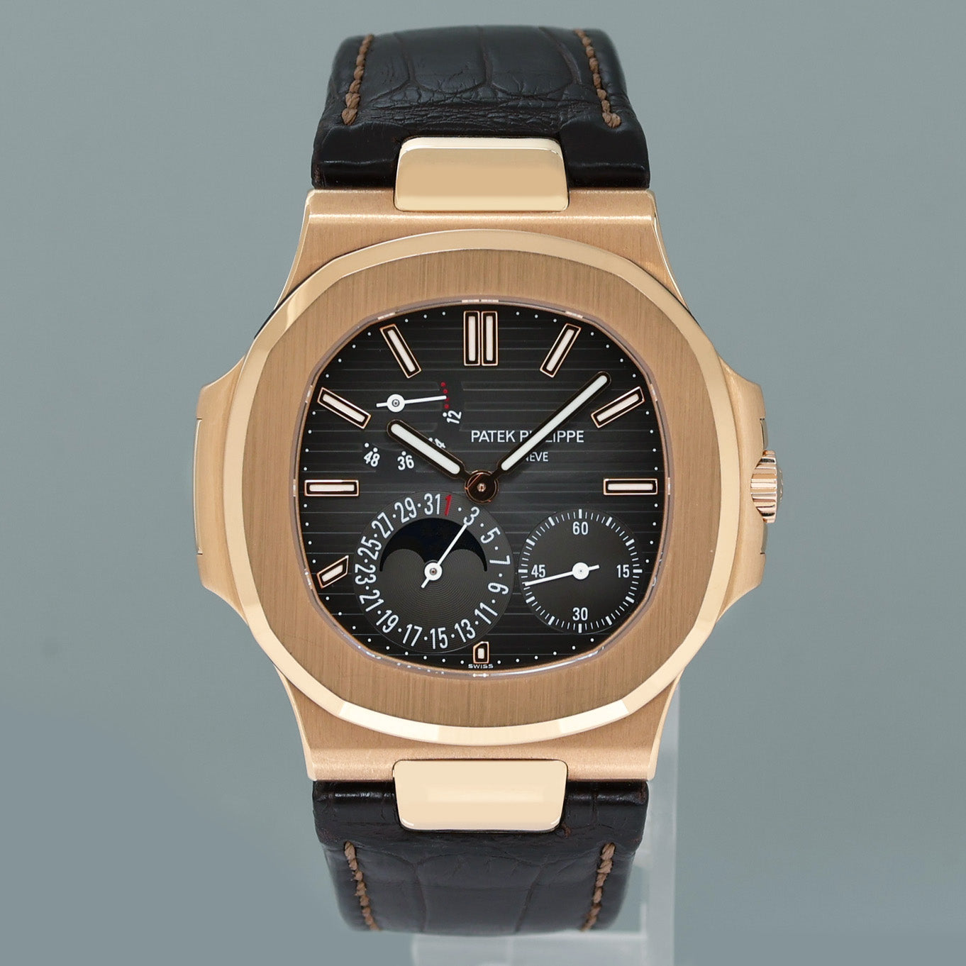MINT PAPERS Patek Philippe Nautilus Moonphase Rose Gold 5712R Leather Watch Box