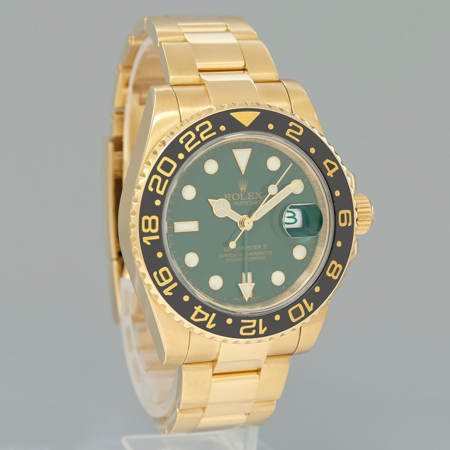 MINT 2018 PAPERS Rolex GMT-Master 2 Ceramic Green 116718 Yellow Gold 40mm Watch