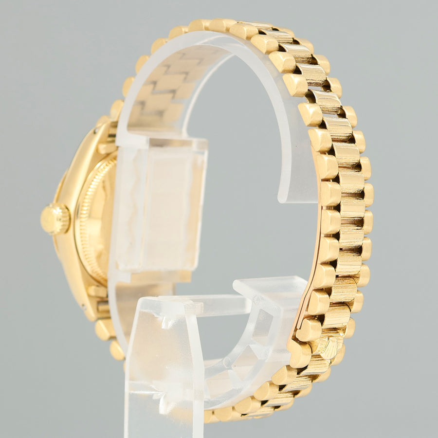 PAPERS Ladies Rolex DateJust President 26mm 6927 Yellow Gold Bark Diamond MOP Watch