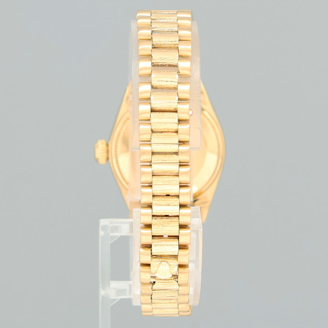 PAPERS Ladies Rolex DateJust President 26mm 6927 Yellow Gold Bark Diamond MOP Watch