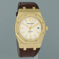 MINT Audemars Piguet AP Royal Oak Yellow Gold 15300ba 39mm White Dial Leather Watch