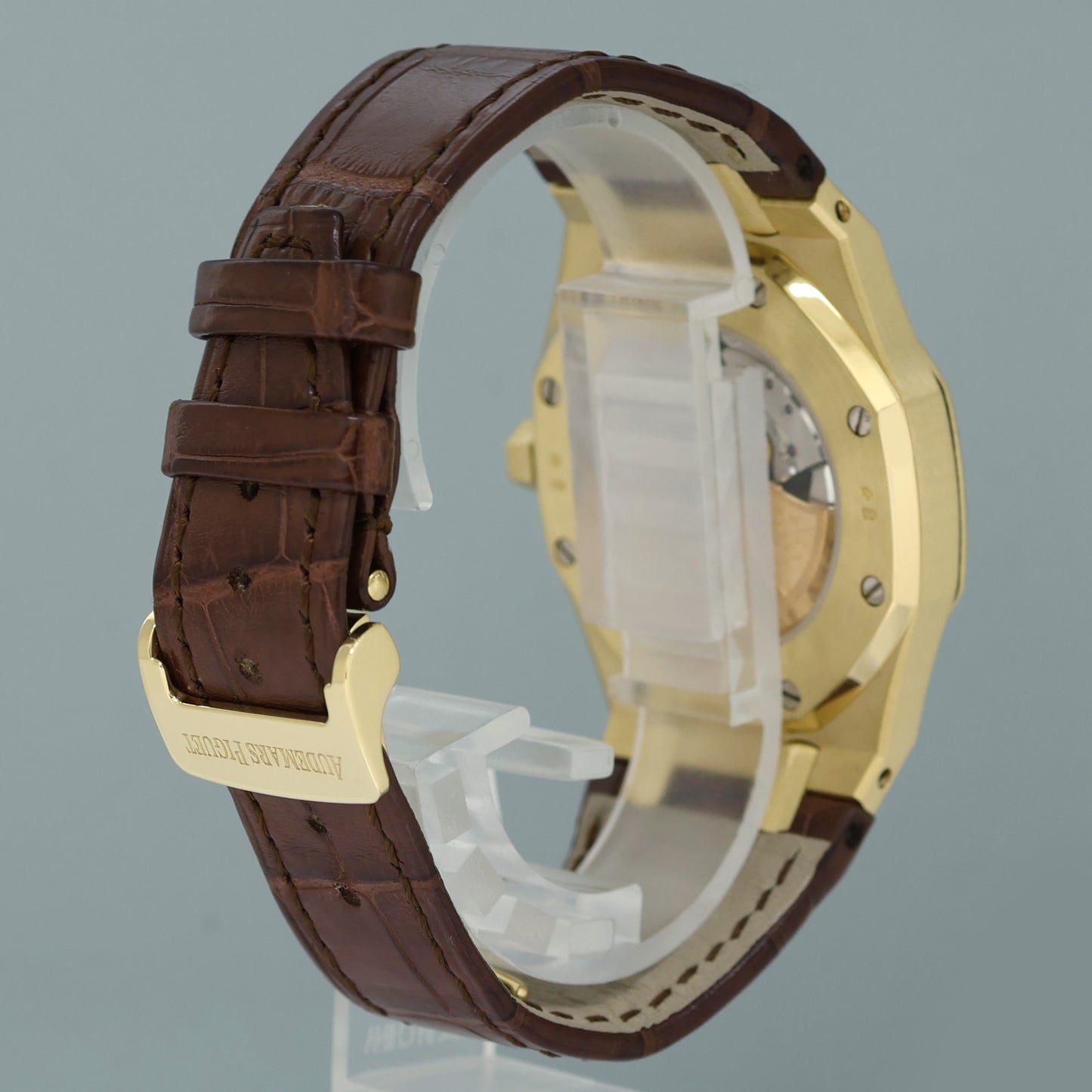 MINT Audemars Piguet AP Royal Oak Yellow Gold 15300ba 39mm White Dial Leather Watch