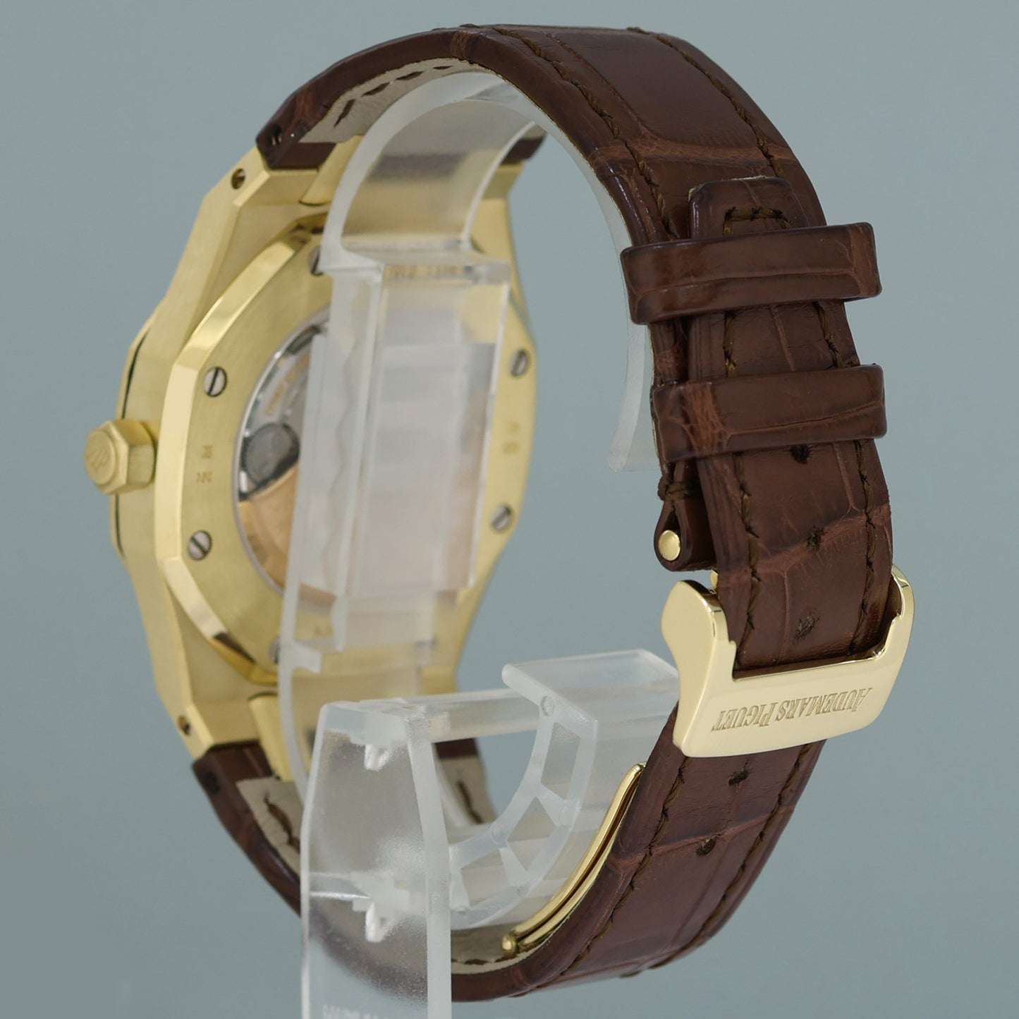 MINT Audemars Piguet AP Royal Oak Yellow Gold 15300ba 39mm White Dial Leather Watch