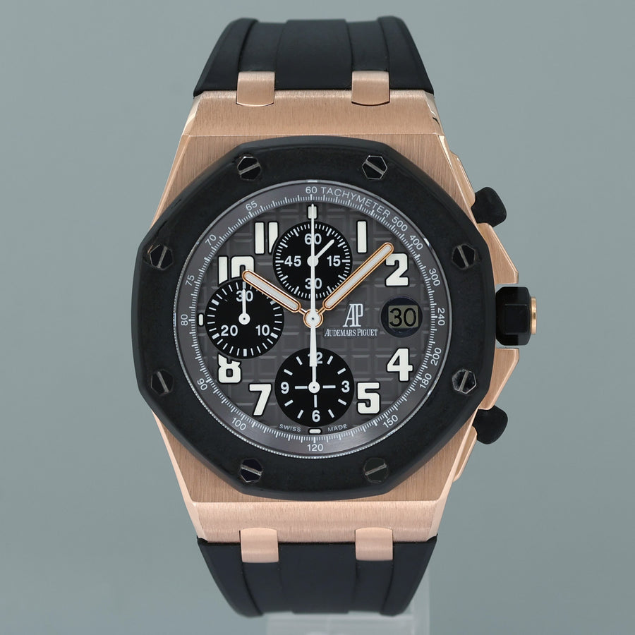 Mint Audemars Piguet Royal Oak Offshore Rubber Clad Chrono Rose Gold Watch 25940ok