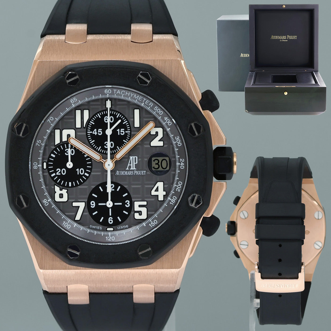 Mint Audemars Piguet Royal Oak Offshore Rubber Clad Chrono Rose Gold Watch 25940ok
