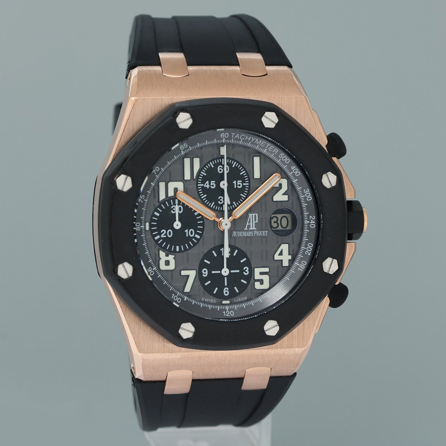 Mint Audemars Piguet Royal Oak Offshore Rubber Clad Chrono Rose Gold Watch 25940ok