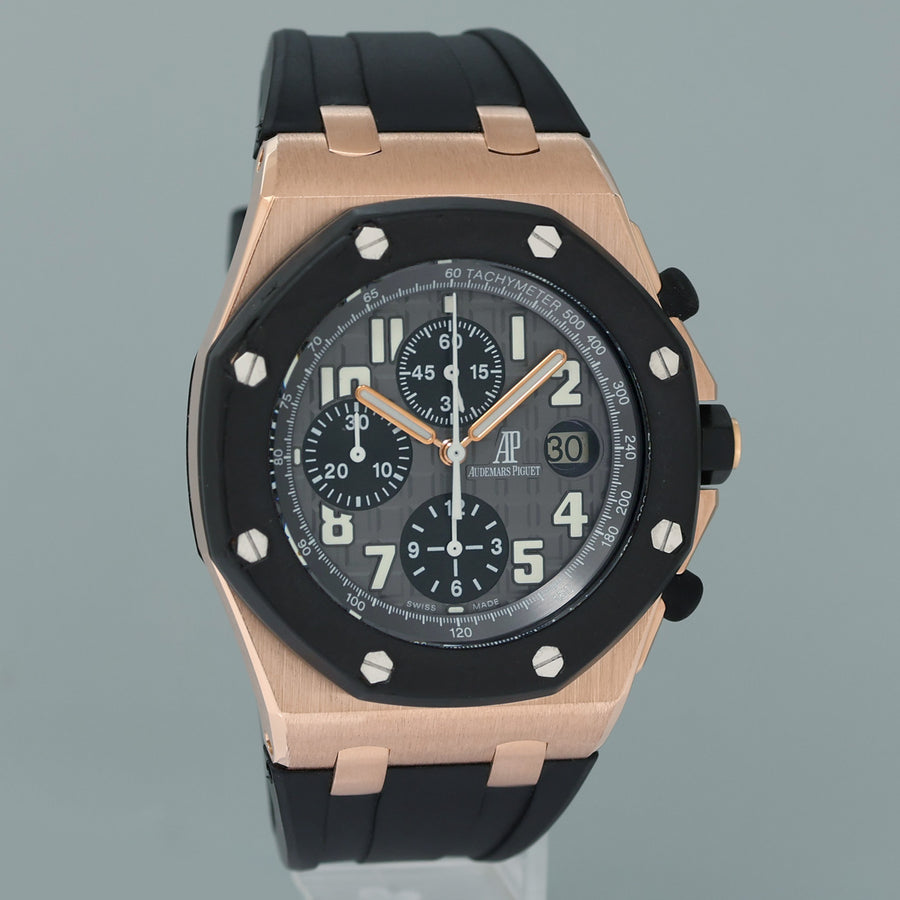 Mint Audemars Piguet Royal Oak Offshore Rubber Clad Chrono Rose Gold Watch 25940ok