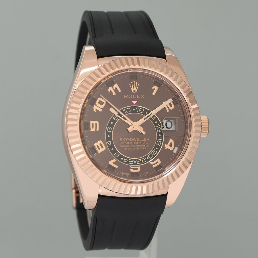 MINT ROLEX SKY DWELLER ROSE GOLD 326135 CHOCOLATE 42MM RUBBER WATCH BOX