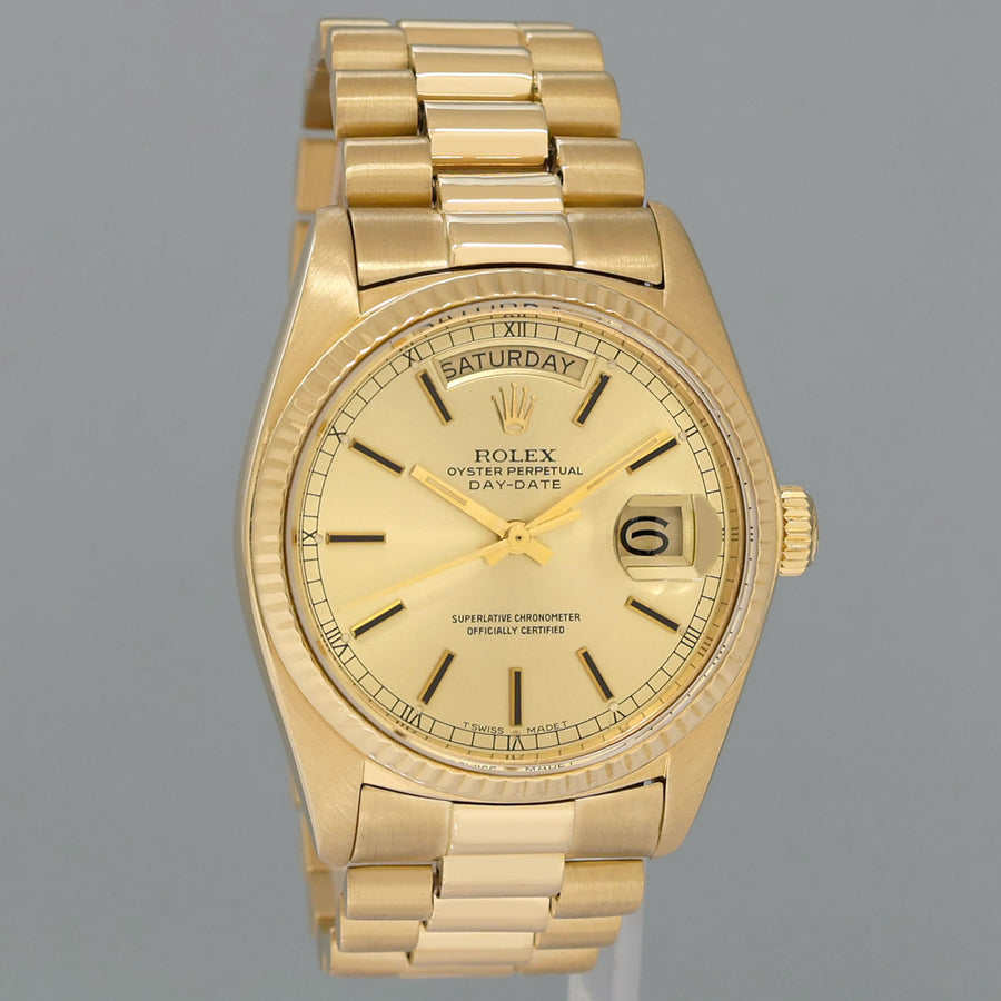 Rolex President Day-Date Champagne Stick 18038 Quickset Yellow Gold Watch Box