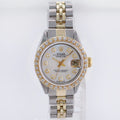 Diamond Ladies Rolex DateJust 26mm 6917 Two Tone Gold Steel Mother of Pearl Watch