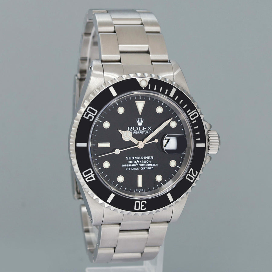 1999 PAPERS Swiss Only Dial Rolex Submariner Date 16610 Steel Black 40mm Watch Box