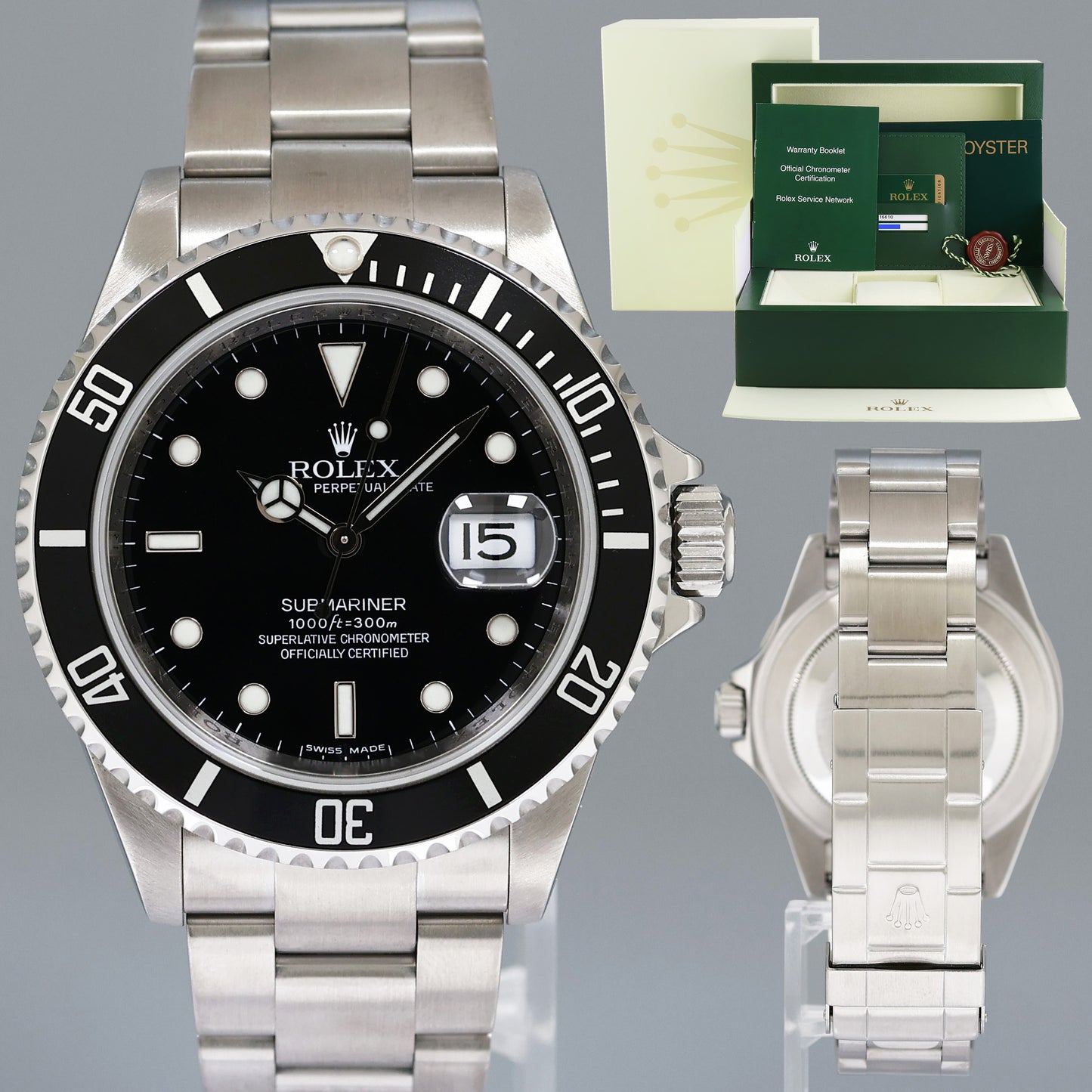 2008 PAPERS MINT Rolex 16610LN Submariner Date Steel Black 40mm Oyster Watch Box