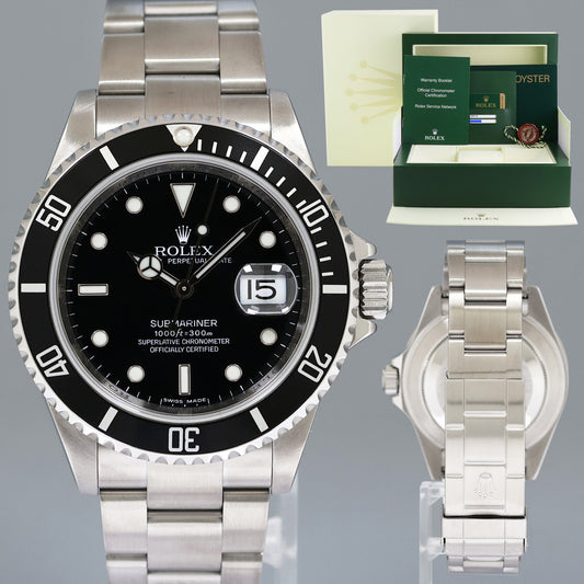 2008 PAPERS MINT Rolex 16610LN Submariner Date Steel Black 40mm Oyster Watch Box