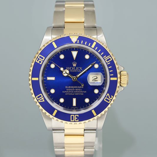 2017 RSC PAPERS 16613 MINT Rolex Submariner Gold Steel Two Tone Gold Sunburst Blue Watch