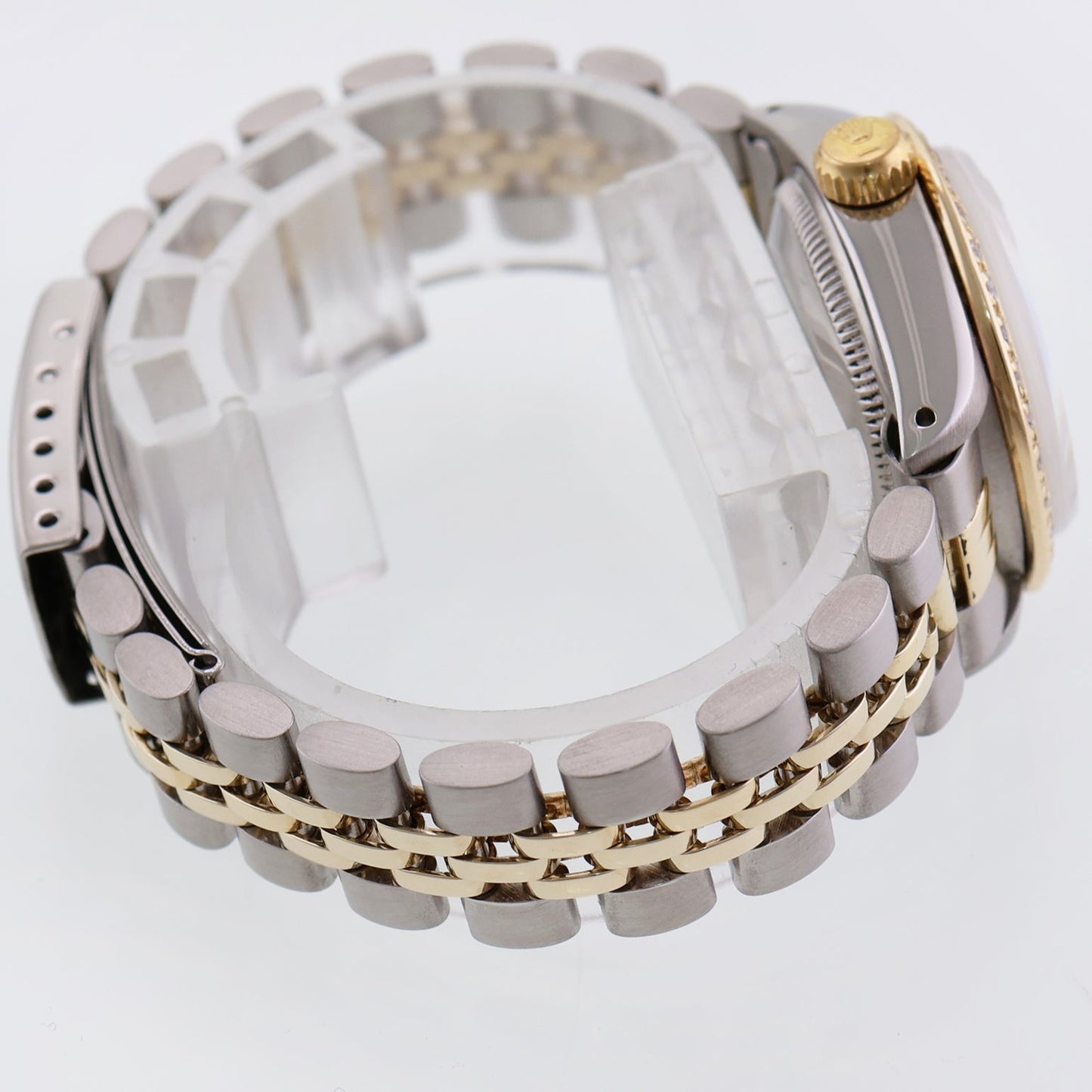 Diamond Ladies Rolex DateJust 26mm 6917 Two Tone Gold Steel Mother of Pearl Watch