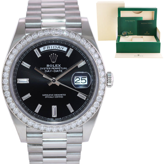 2022 MINT Rolex Day Date 40 White Gold President Black Diamond Bezel 228349 Watch