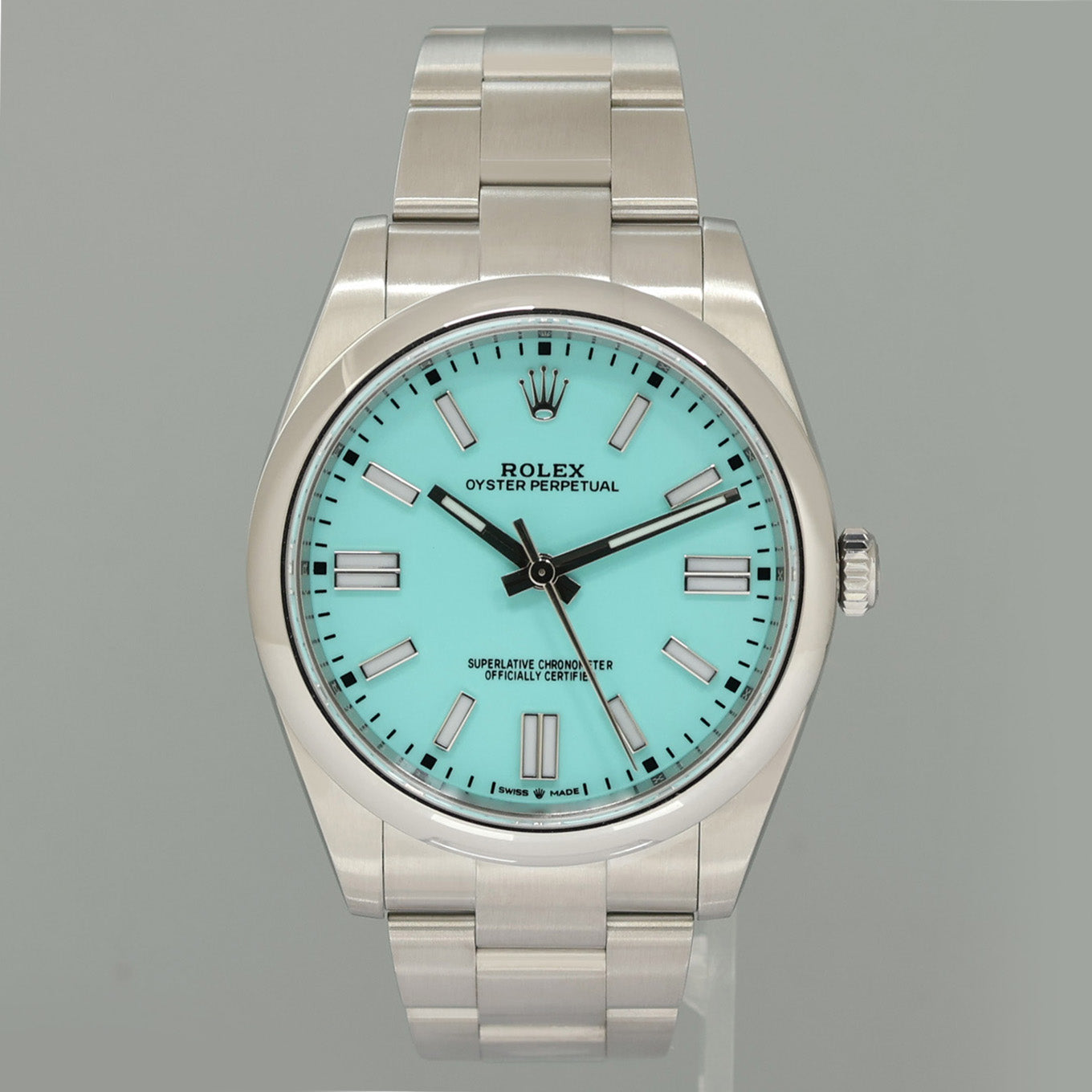 2022 PAPERS Rolex Oyster Perpetual 41mm Blue Custom Dial Tiffany Oyster 124300 Watch