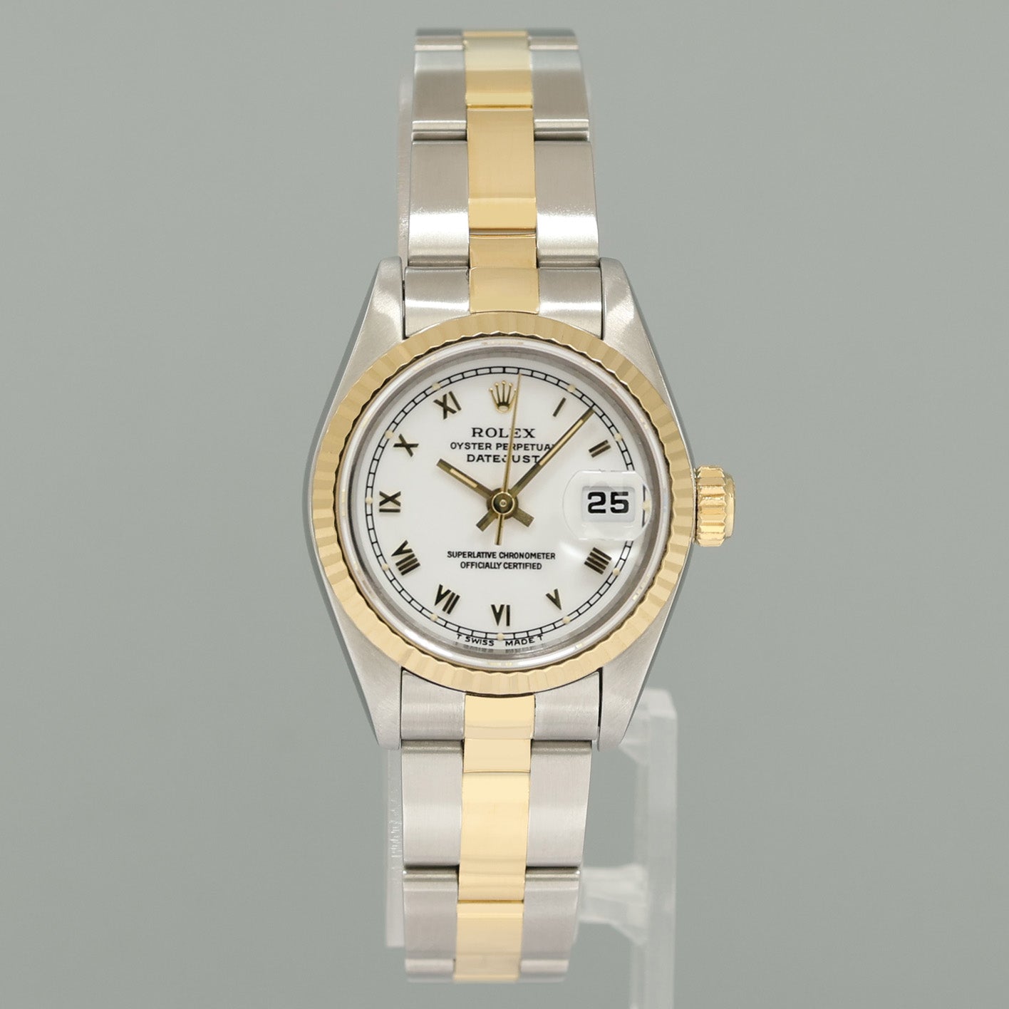 MINT Pearl Diamond Ladies Rolex 26mm DateJust 69173 Two Tone Gold Oyster Watch