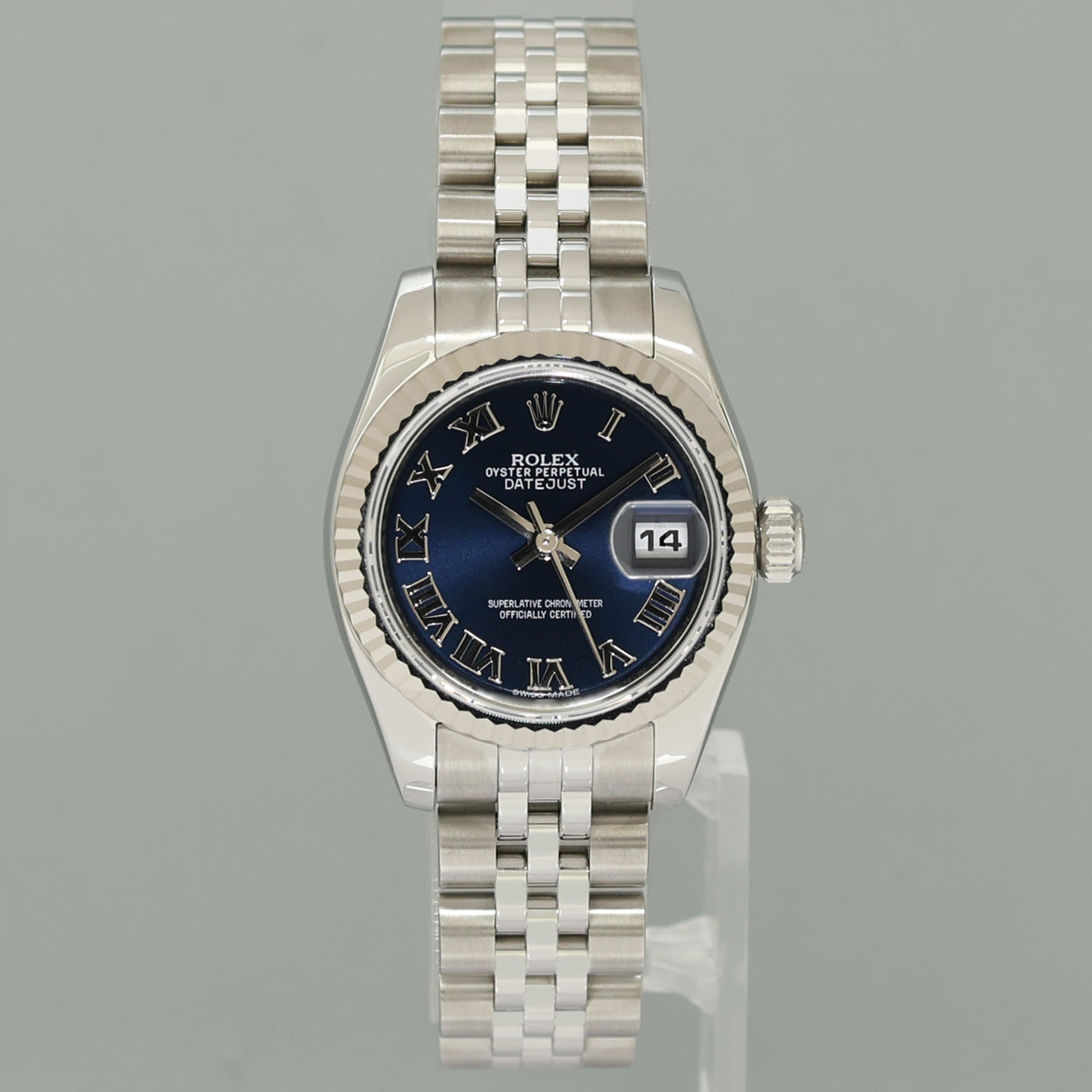 2014 MINT Ladies Rolex DateJust 179174 Blue Roman Jubilee 26mm Watch Box