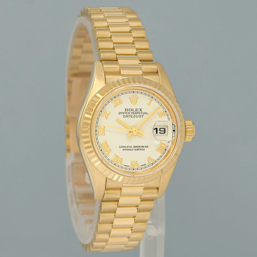 PAPERS 2004 Ladies Rolex DateJust 79178 President 26mm Yellow Gold White Roman Watch