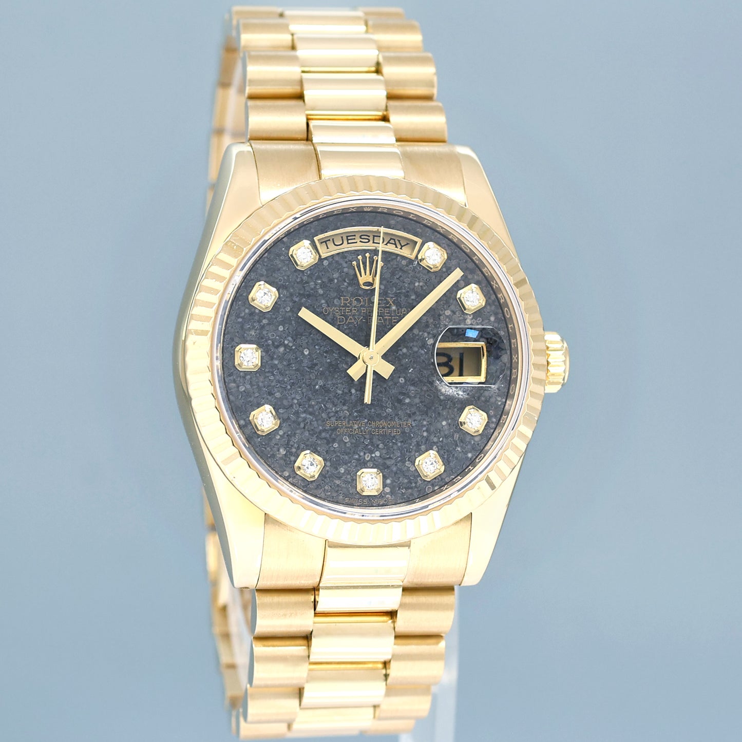 Mint 2007 Rolex President Yellow Gold Diamond Jurassic Ammonite 118238 Day Date Watch