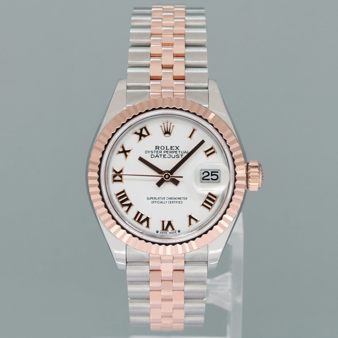 2025 NEW PAPERS Ladies Rolex DateJust 279171 White Roman Rose Gold Jubilee Watch