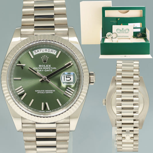 2024 ROLEX CPO PAPERS Day Date 40 White Gold President Olive GREEN 228239 Watch