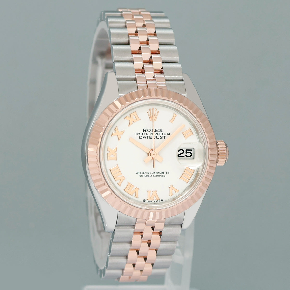 2025 NEW PAPERS Ladies Rolex DateJust 279171 White Roman Rose Gold Jubilee Watch