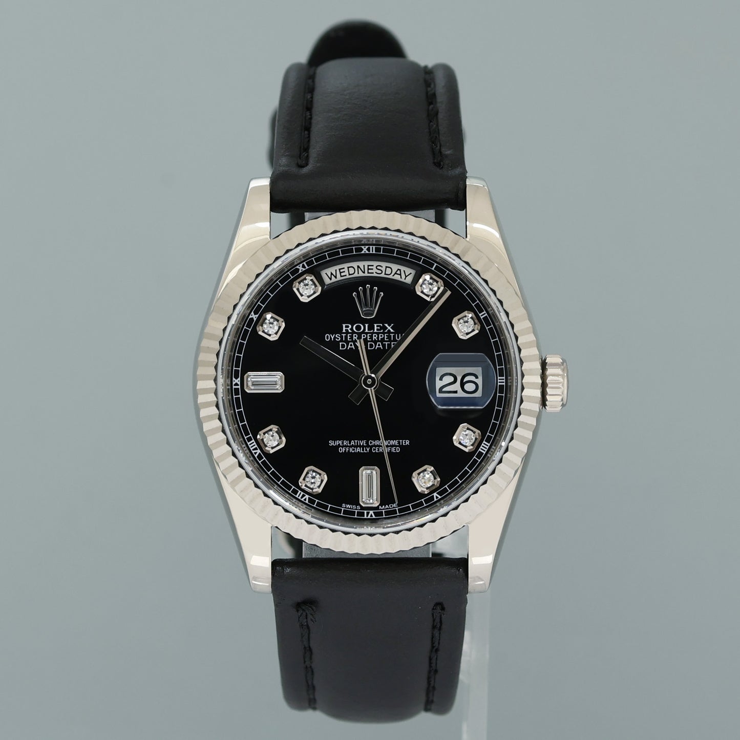 2013 MINT Rolex President Day Date 118239 White Gold Black Diamond Watch Box