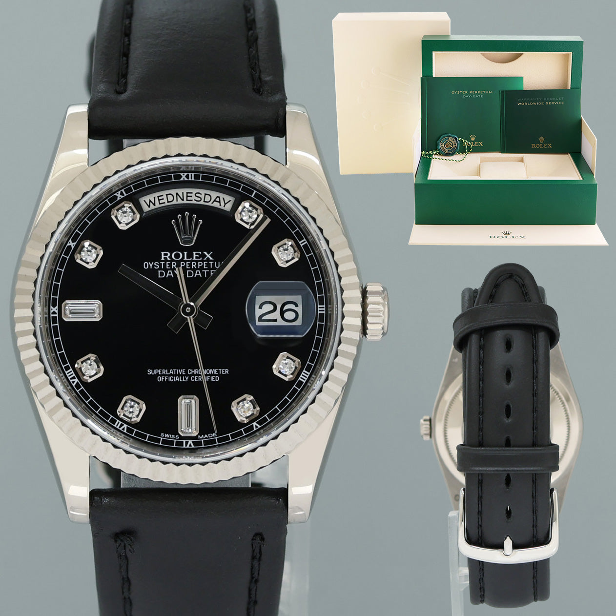 2013 MINT Rolex President Day Date 118239 White Gold Black Diamond Watch Box