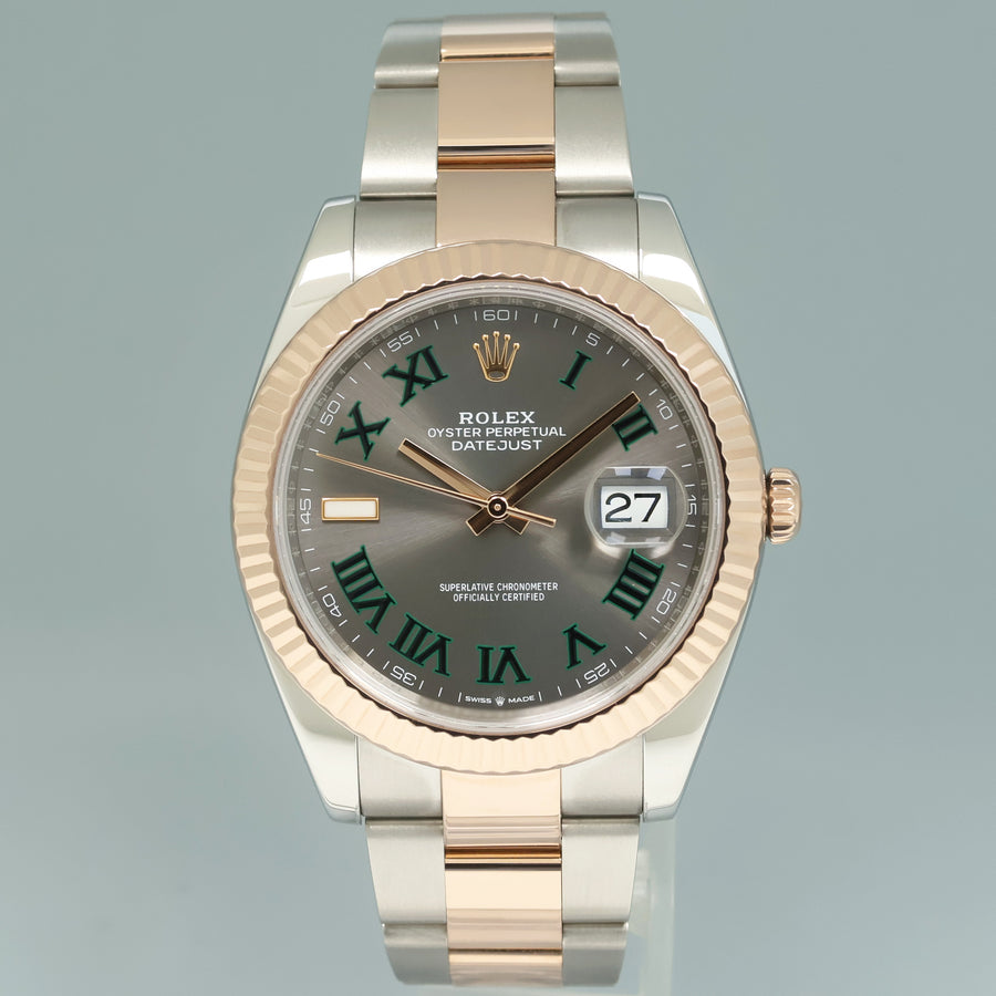 2022 MINT Rolex DateJust 41 126331 Wimbledon Rose Gold Two-Tone Oyster Watch Box