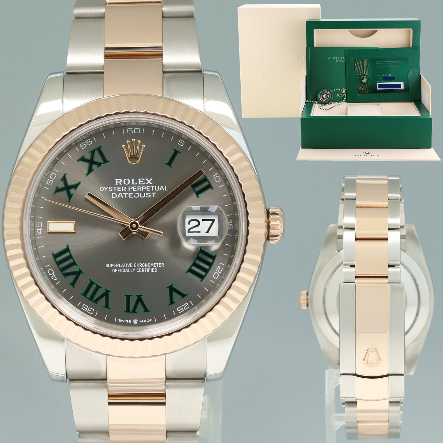 2021 NEW PAPERS Rolex DateJust 41 126331 Wimbledon Rose Gold Two-Tone Oyster Watch Box