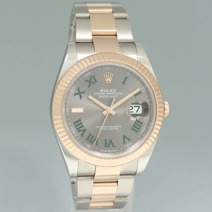 2022 MINT Rolex DateJust 41 126331 Wimbledon Rose Gold Two-Tone Oyster Watch Box