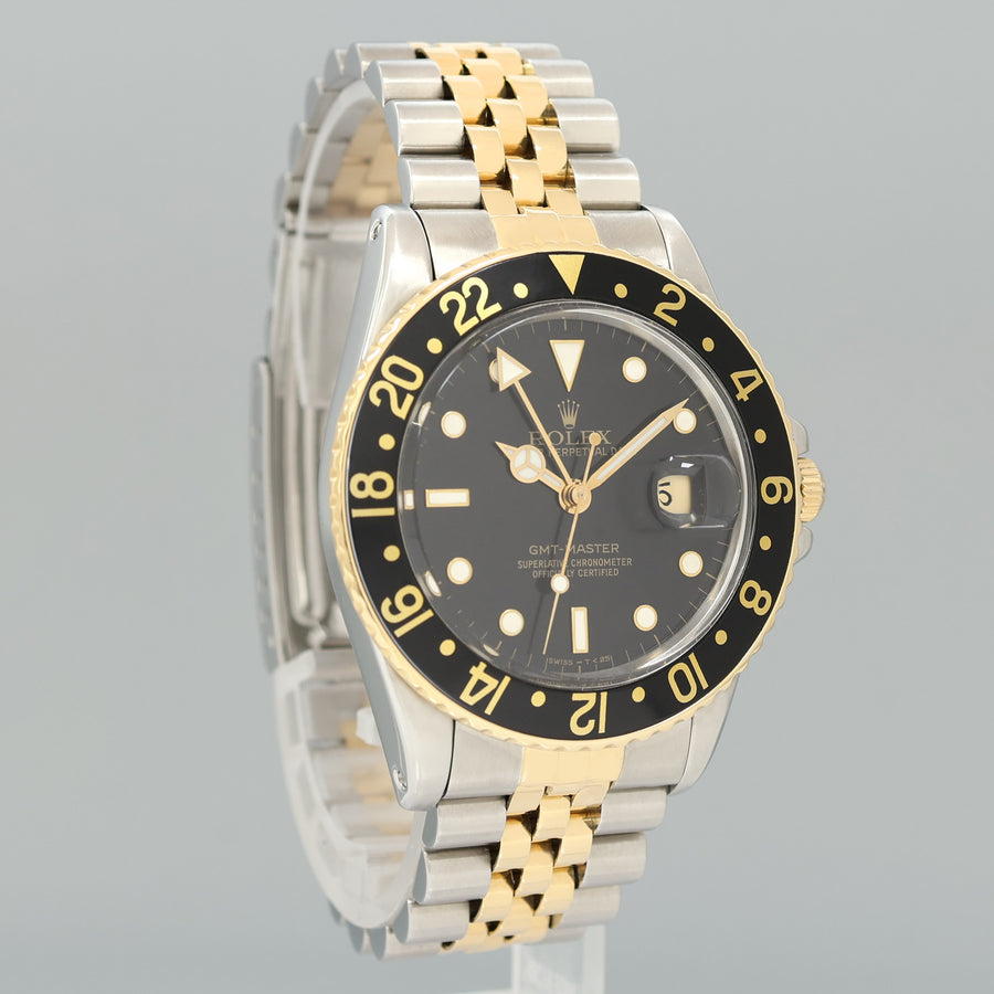 MINT Rolex GMT-Master 2 16753 Two-Tone Yellow Jubilee Black Dial 40mm Watch Box