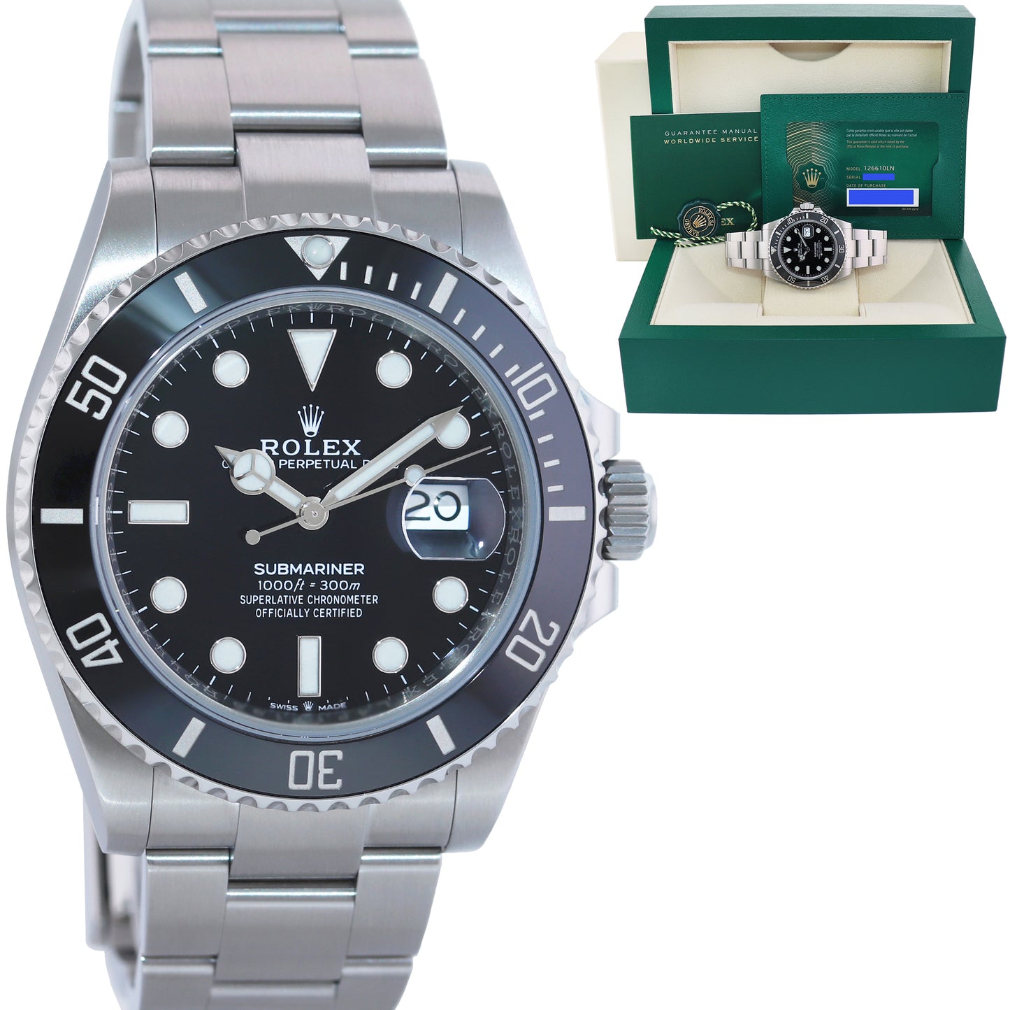 2022 NEW PAPERS Rolex Submariner 41mm Steel Black Ceramic 126610 Watch Box