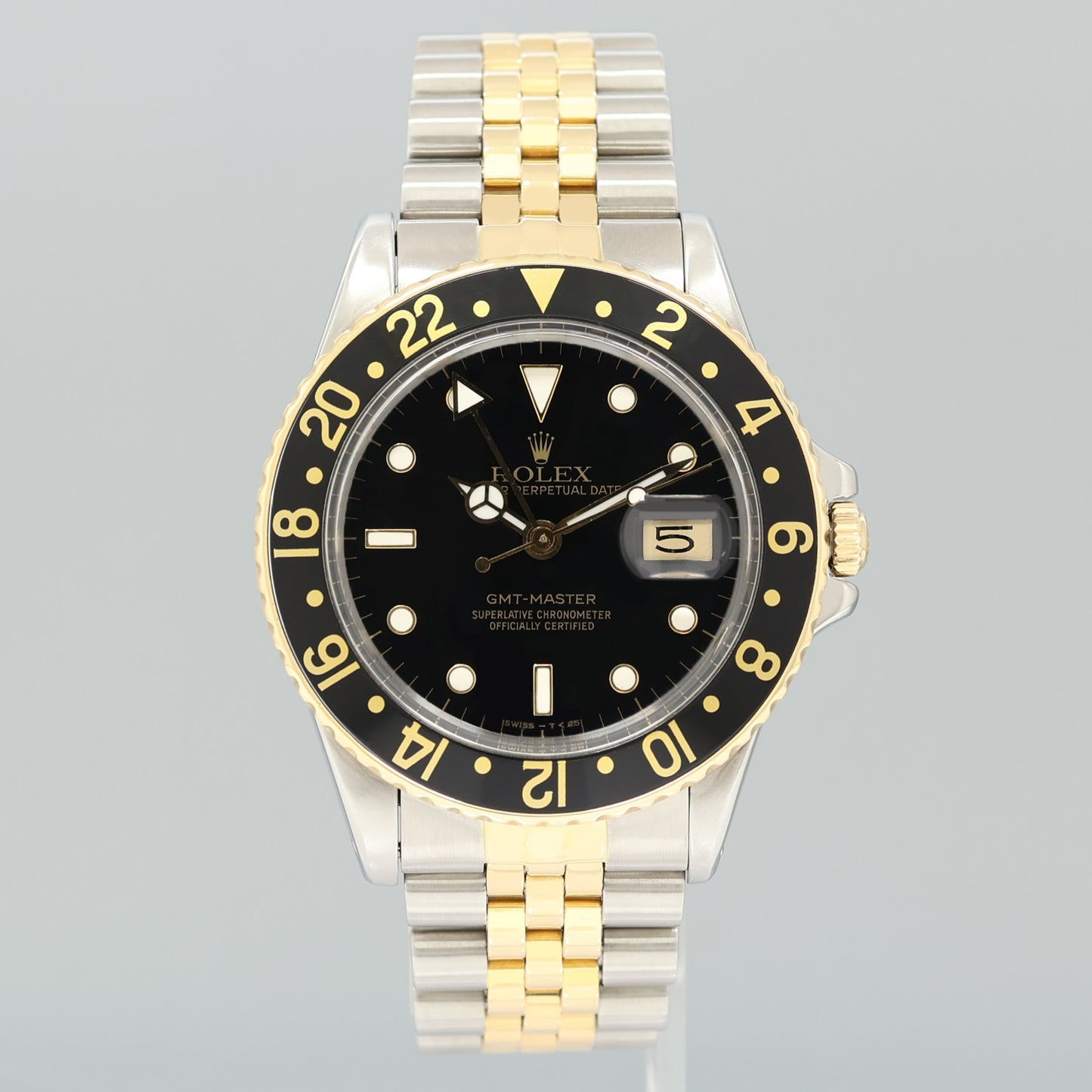 MINT Rolex GMT-Master 2 16753 Two-Tone Yellow Jubilee Black Dial 40mm Watch Box